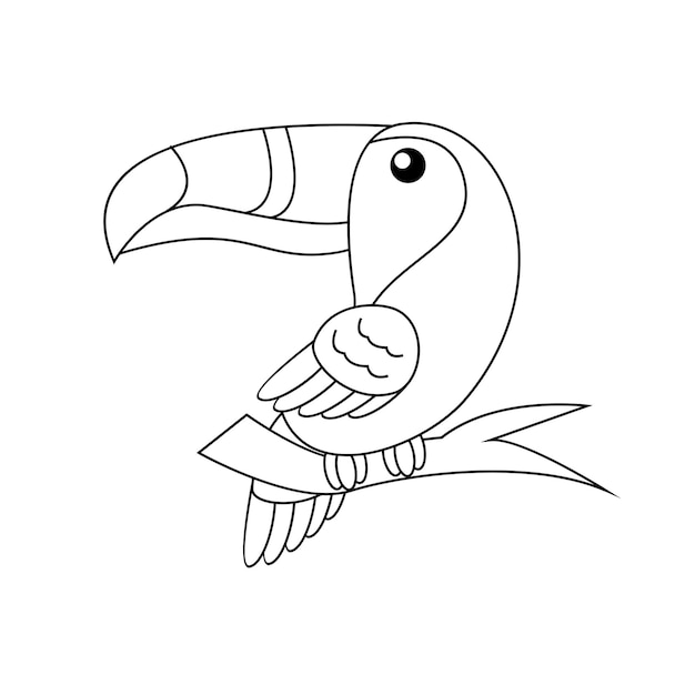 Tuca, pájaro, dibujo de línea, linda ilustración en blanco y negro.