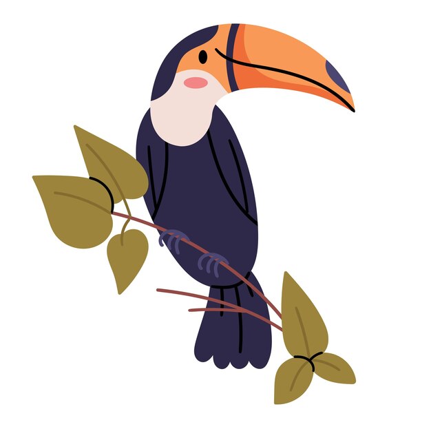 Tucán en estilo plano realista minimalista Bosque tropical exótico y pájaro de la selva