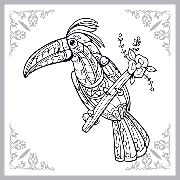 Tucán pájaro zentangle artes aislado sobre fondo blanco.