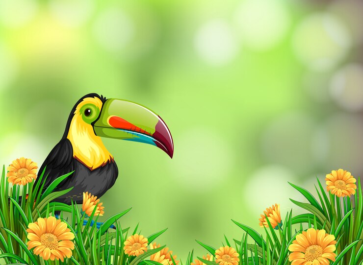 Vector un tucán sobre fondo de naturaleza.