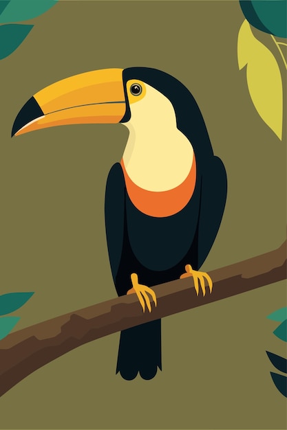 Tucano sentado en una rama de árbol Ilustración vectorial en estilo plano