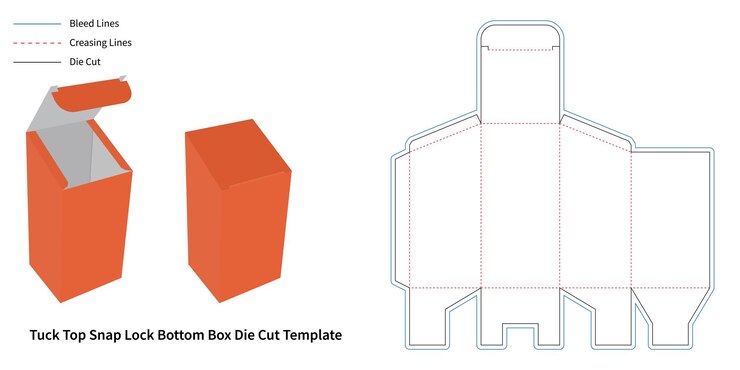 Vector tuck top snap lock bottom box plantilla troquelada