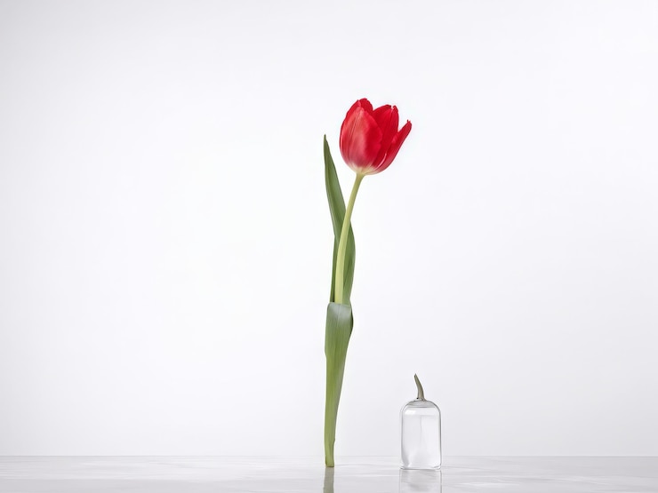 Vector tulipán rojo en un jarrón con fondo blanco