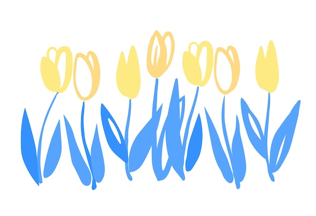 Tulipanes amarillos con hojas azules colores de la ilustración de vector de bandera ucraniana