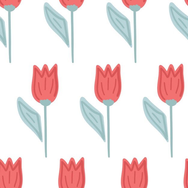 Tulipanes de color rojo diseño plano patrón sin costuras