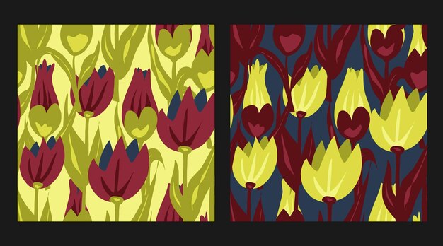 Tulipanes en estilo plano. Patrón sin costuras vectorial. Colección de patrones