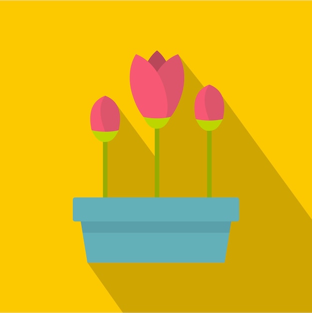 Tulipanes rosados en el icono de la plantación Ilustración plana de tulipanes en el ícono vectorial de la plantacion para la web aislado en fondo amarillo