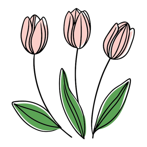 Tulipanes en el vector de estilo de arte de línea 32