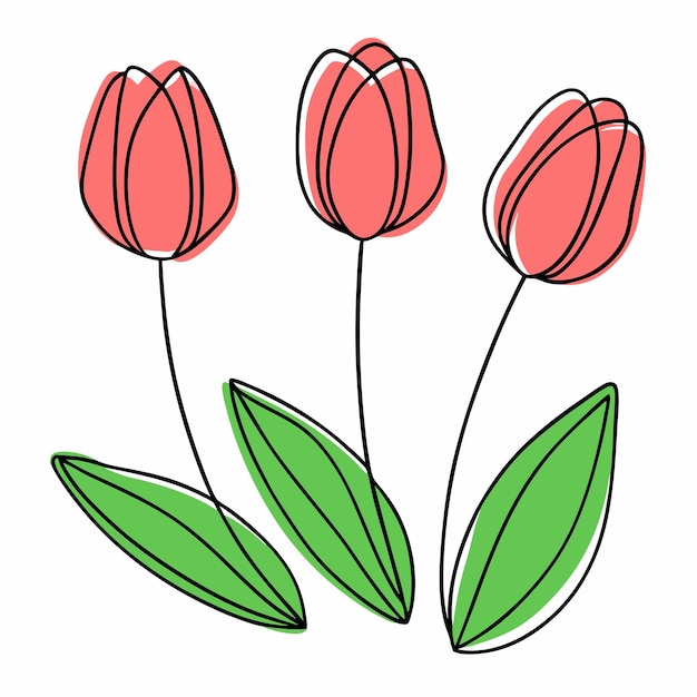 Tulipanes en el vector de estilo de arte de línea 36