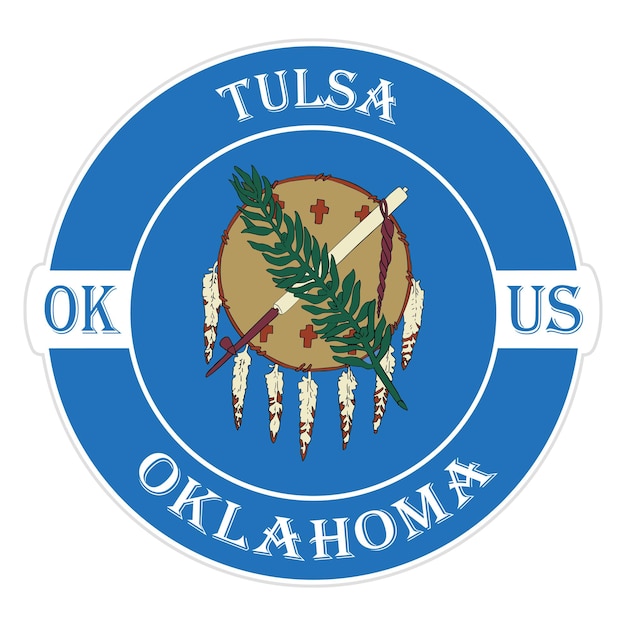 Tulsa Oklahoma Bandera EE. UU. Viaje Recuerdo Sello Insignia Pegatina Logotipo Vector Ilustración SVG EPS