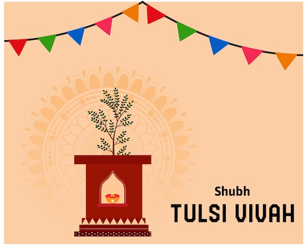 Tulsi vivah tulsi puja festival indio celebración vector diseño