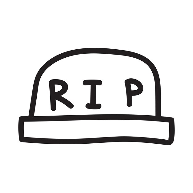 Tumba de piedra, lápida rip con un icono de vector lineal de halloween cruzado en estilo de dibujo doodle