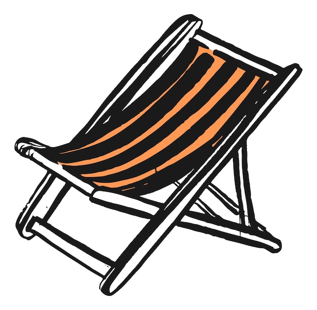 Tumbona plegable asiento de playa a rayas en estilo dibujado a mano