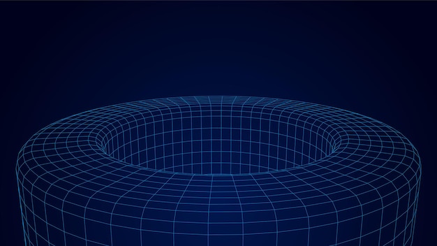 Un túnel abstracto con una estructura de malla azul Cuadrícula 3D de túneles y corredores Marco de realidad virtual Agujero de gusano vectorial