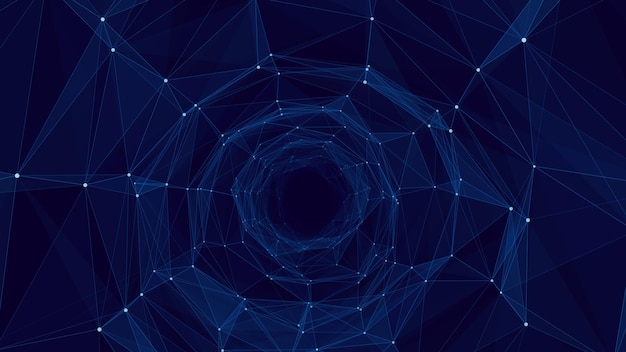 Túnel cibernético que consta de puntos brillantes en movimiento Fondo espacial infinito futurista Concepto de transferencia de datos en el ciberespacio Ilustración de Hitech Ilustración vectorial