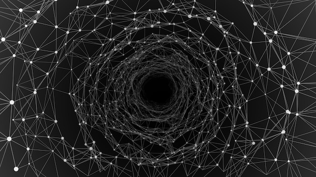 Túnel cibernético que consta de puntos brillantes en movimiento Fondo espacial infinito futurista Concepto de transferencia de datos en el ciberespacio Ilustración de Hitech Ilustración vectorial