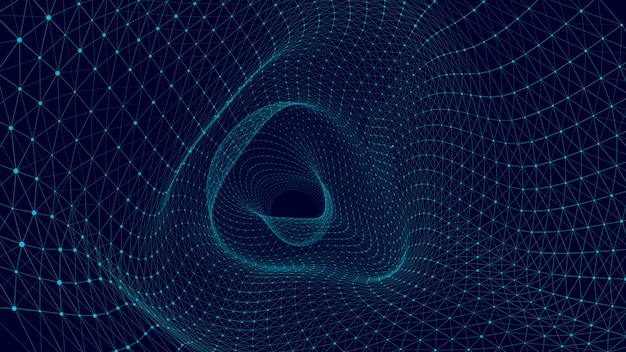 Túnel cibernético que consta de puntos brillantes en movimiento Fondo espacial infinito futurista Concepto de transferencia de datos en el ciberespacio Ilustración de Hitech Ilustración vectorial