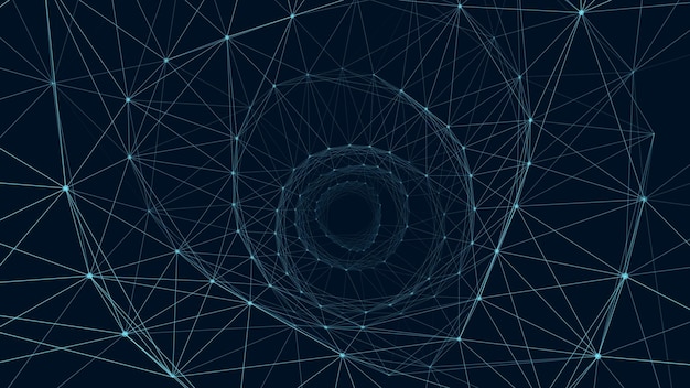 Túnel cibernético que consta de puntos brillantes en movimiento Fondo espacial infinito futurista Concepto de transferencia de datos en el ciberespacio Ilustración de Hitech Ilustración vectorial