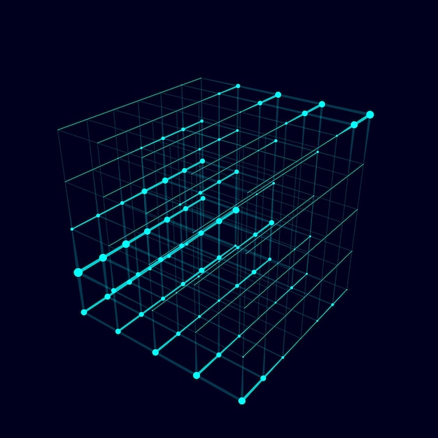Túnel cibernético que consta de puntos brillantes en movimiento Fondo espacial infinito futurista Concepto de transferencia de datos en el ciberespacio Ilustración de Hitech Ilustración vectorial