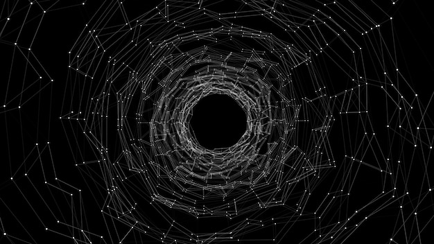 Túnel de estructura metálica abstracta Agujero de gusano vectorial Rejilla de portal 3D Embudo de fantasía futurista