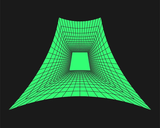Túnel de perspectiva cyberpunk Geometría cibernética elemento y2k Estilo aislado en fondo negro Ilustración de tendencia vectorial