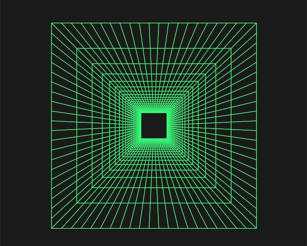 Túnel de perspectiva cyberpunk Geometría cibernética elemento y2k Estilo aislado en fondo negro Ilustración de tendencia vectorial