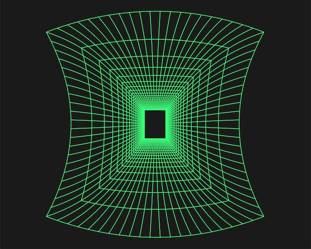 Túnel de perspectiva cyberpunk Geometría cibernética elemento y2k Estilo aislado en fondo negro Ilustración de tendencia vectorial