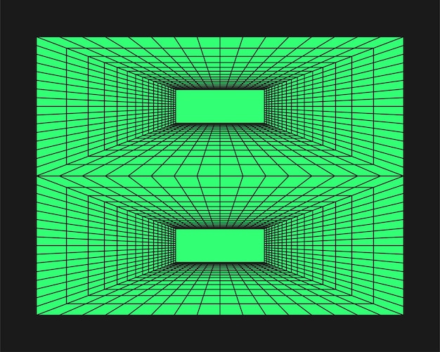 Túnel de perspectiva cyberpunk Geometría cibernética elemento y2k Estilo aislado sobre fondo negro
