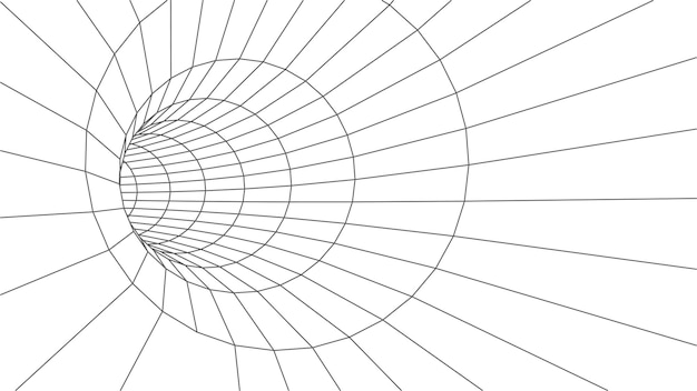 Túnel de superficie de estructura metálica. cuadrícula 3d sobre fondo blanco. Agujero de gusano vectorial