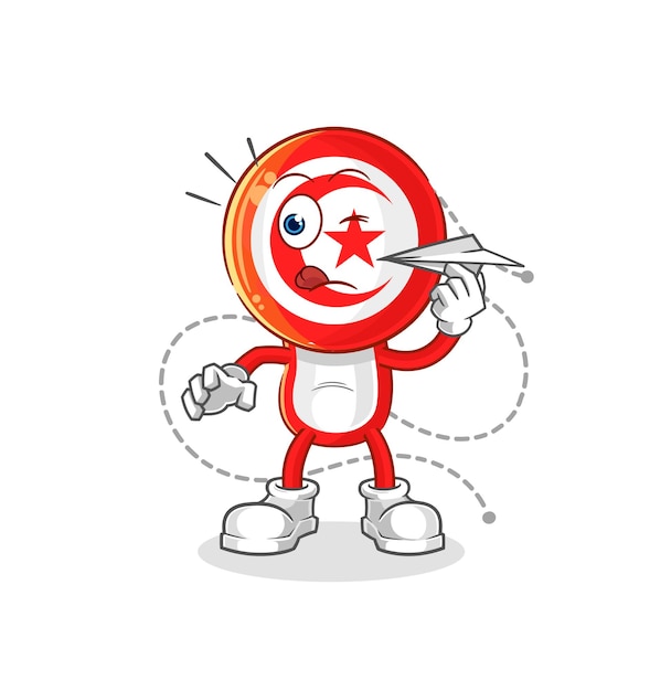 Túnez con vector de mascota de dibujos animados de personaje de avión de papel