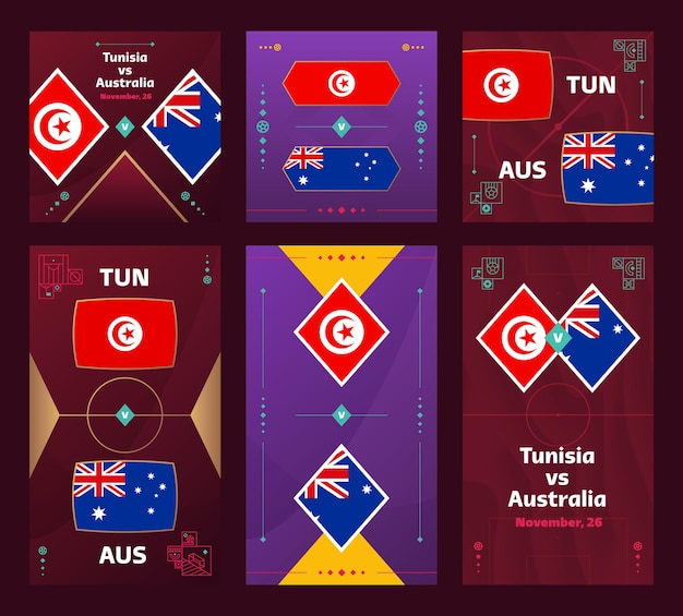 Túnez vs Australia Match World Football 2022 banner vertical y cuadrado para redes sociales