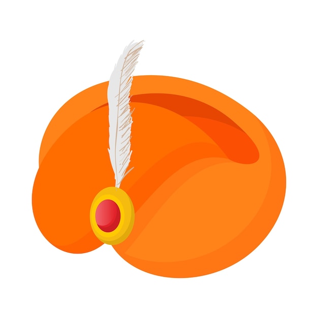 Turbante de color azafrán con un icono de pluma en estilo de dibujos animados sobre un fondo blanco
