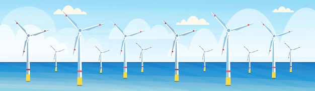 Turbinas eólicas limpiar fuente de energía alternativa estación de agua renovable concepto paisaje marino fondo banner horizontal