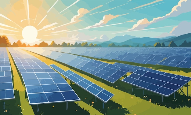 Turbinas eólicas y paneles solares como vector alternativo de energía limpia ilustración