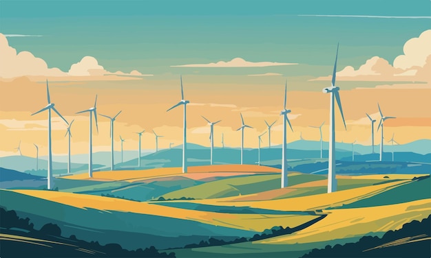 Turbinas eólicas y paneles solares como vector alternativo de energía limpia ilustración