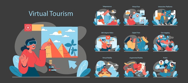 El turismo virtual explora las maravillas antiguas de las ciudades modernas a través de la realidad virtual de tecnología inmersiva