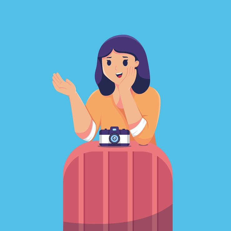 Vector turista que viaja con una ilustración de personaje de maleta