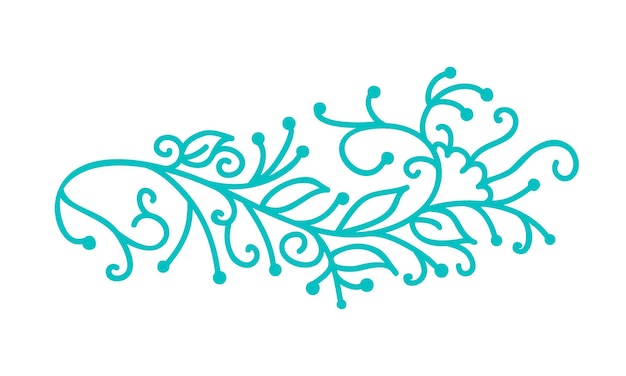 Turquesa monoline folk escandinavo florecer vector con hojas y flores Esquinas y divisores