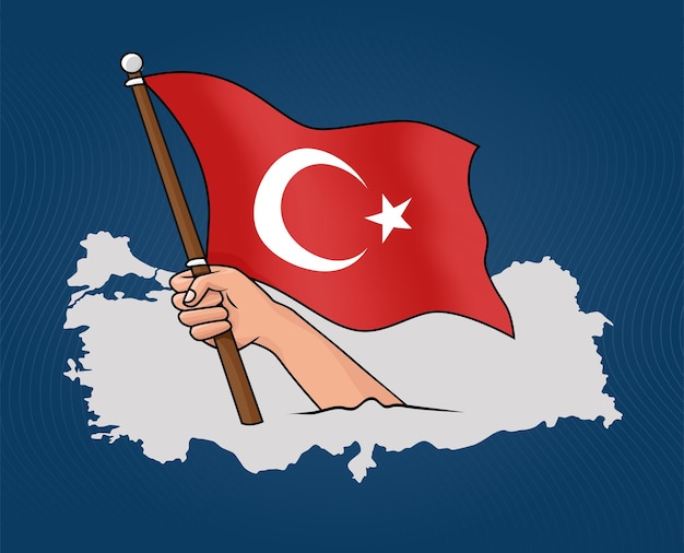 Turquía bandera nacional y mapa victoria vector ilustración