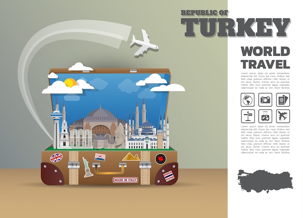 Turquía landmark global travel and journey infografía equipaje. plantilla de diseño / ilustración.