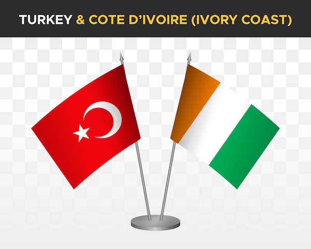 Turquía vs Cote divoire Costa de Marfil escritorio banderas maqueta aislado 3d vector ilustración mesa banderas