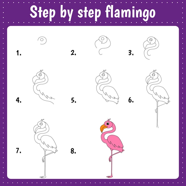 Tutorial de dibujo para niños nivel fácil hojas de educación cómo dibujar  flamencos | Vector Premium