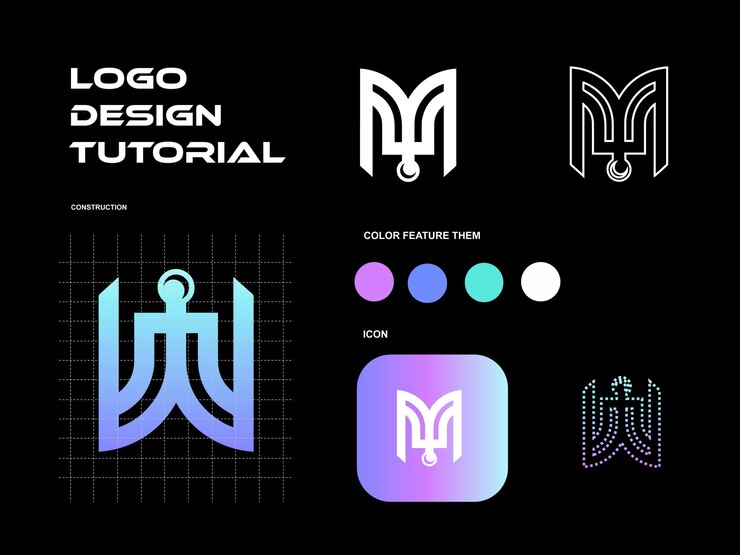 Vector tutorial de diseño de logotipo con tema de características de color