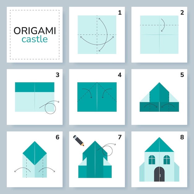 Tutorial esquema de origami de casa modelo en movimiento Origami para niños Paso a paso