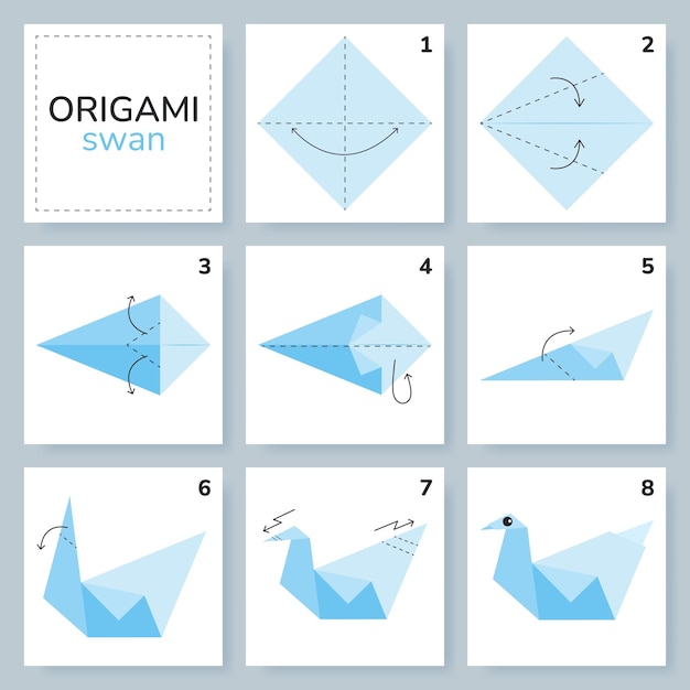 Tutorial de esquema de origami de cisne modelo en movimiento Origami para niños Paso a paso cómo hacer un lindo origami