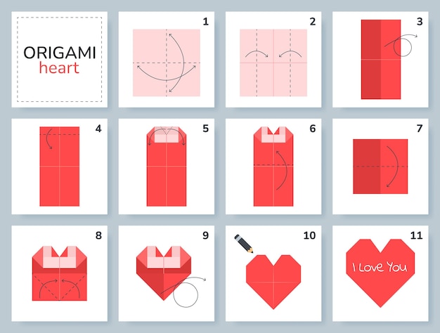 Tutorial de esquema de origami de corazón modelo móvil de origami para niños paso a paso Feliz día de San Valentín