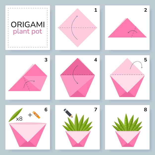Tutorial de esquema de origami de maceta modelo en movimiento Origami para niños paso a paso