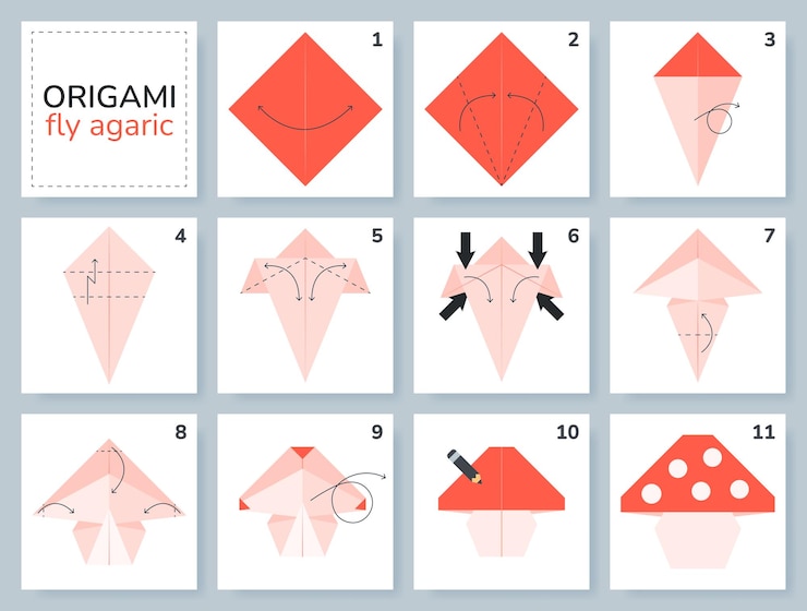 Vector tutorial de esquema de origami de setas modelo en movimiento origami para niños paso a paso