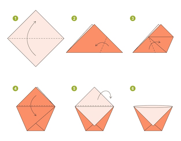 Tutorial de esquema de origami de vaso de papel modelo en movimiento. Papiroflexia para niños. Paso a paso como hacer una taza.