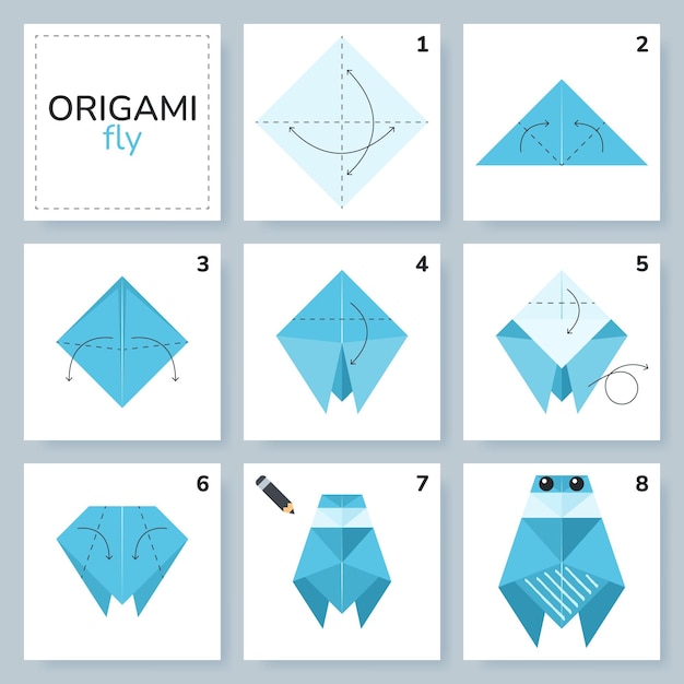 Tutorial de esquema de origami volador modelo en movimiento Origami para niños Paso a paso cómo hacer un lindo origami